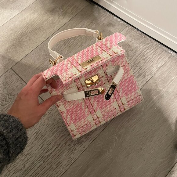 Francesca's Tweed Plaid Mini Satchel Crossbody Purse - Picture 5 of 7